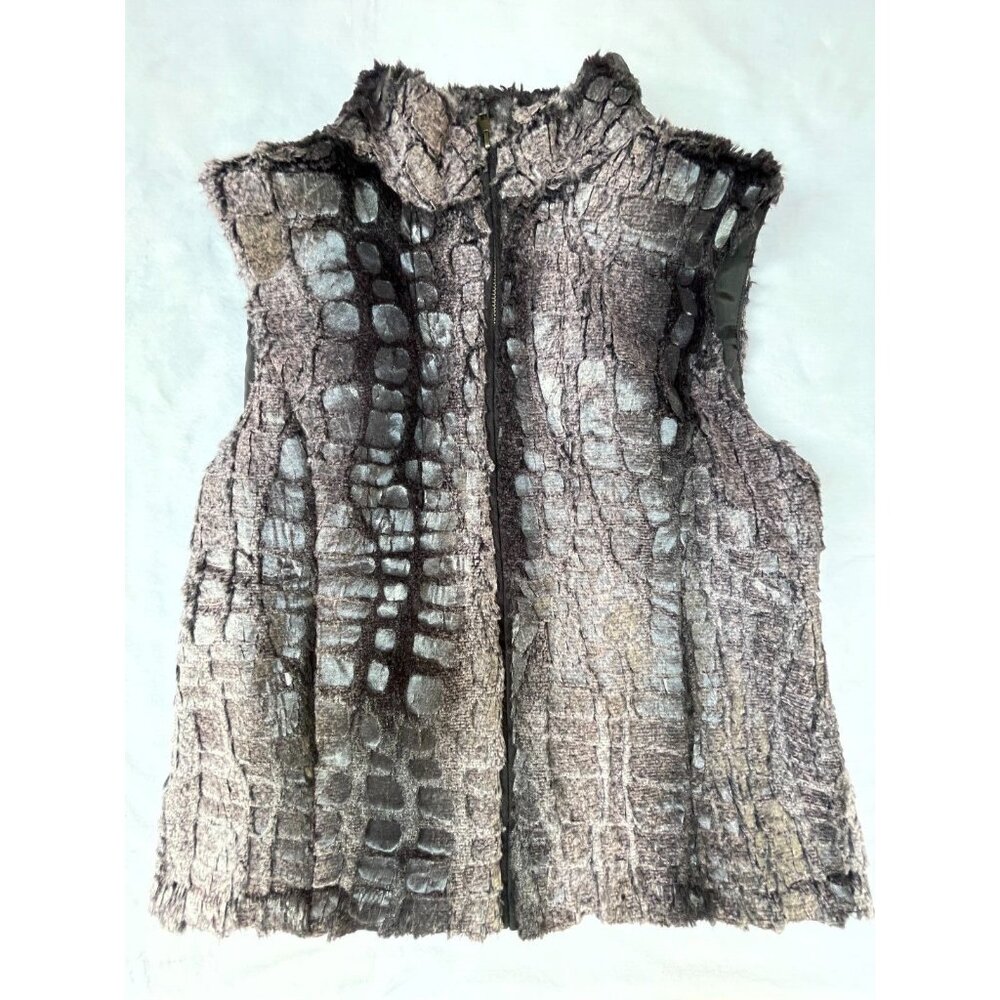 Two Sisters Outerwear Womens Full-Zip Textured Faux Fur Vest Small Gray Outdoor